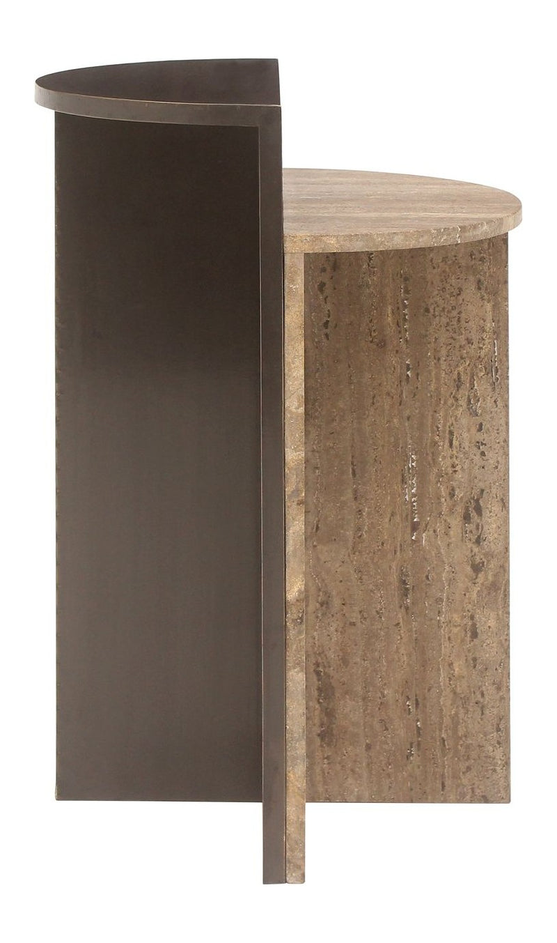 Beistelltisch Russo mit Travertin-Platte, Messing-Akzente, ash brown