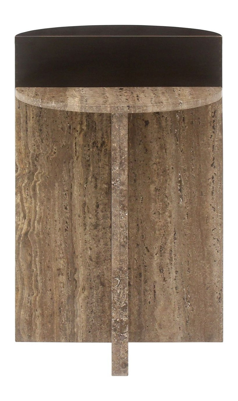 Beistelltisch Russo mit Travertin-Platte, Messing-Akzente, ash brown