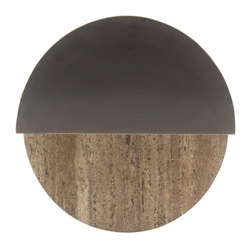 Beistelltisch Russo mit Travertin-Platte, Messing-Akzente, ash brown