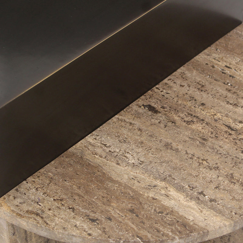 Beistelltisch Russo mit Travertin-Platte, Messing-Akzente, ash brown