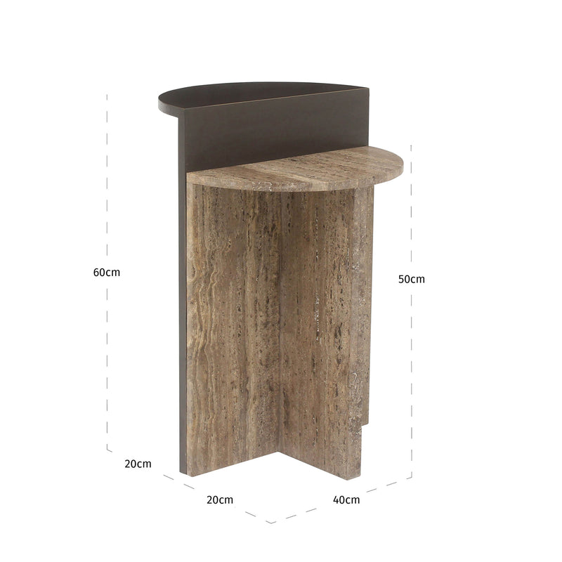 Beistelltisch Russo mit Travertin-Platte, Messing-Akzente, ash brown