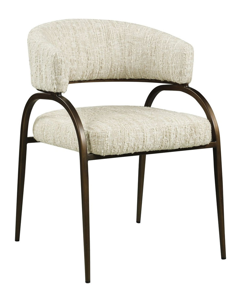 Esszimmerstuhl Charda beige Angora mit Armlehnen und Bronze-Gestell