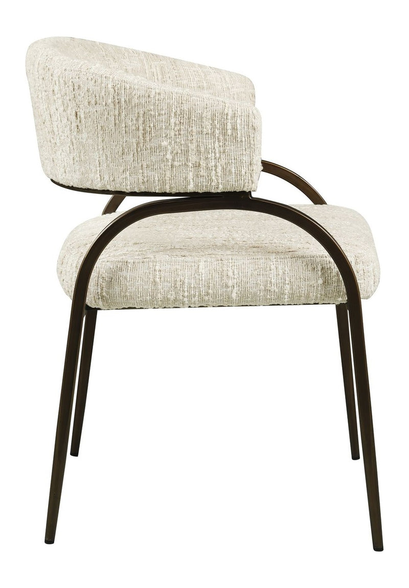 Esszimmerstuhl Charda beige Angora mit Armlehnen und Bronze-Gestell