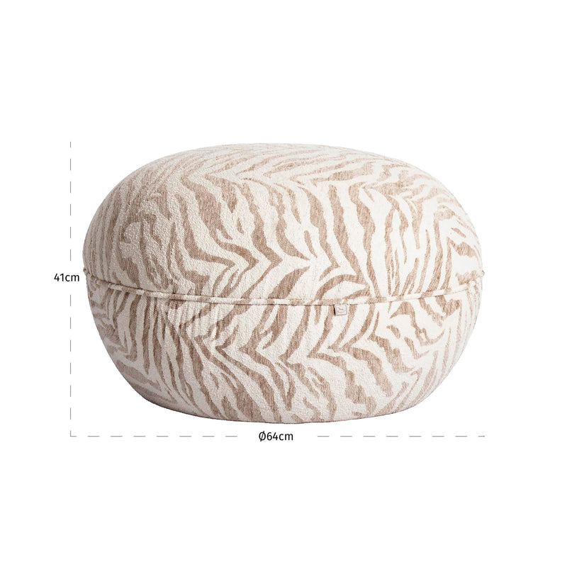 Hocker Jace beige tiger – Pouf mit Tigermuster als Sitz & Fußbank