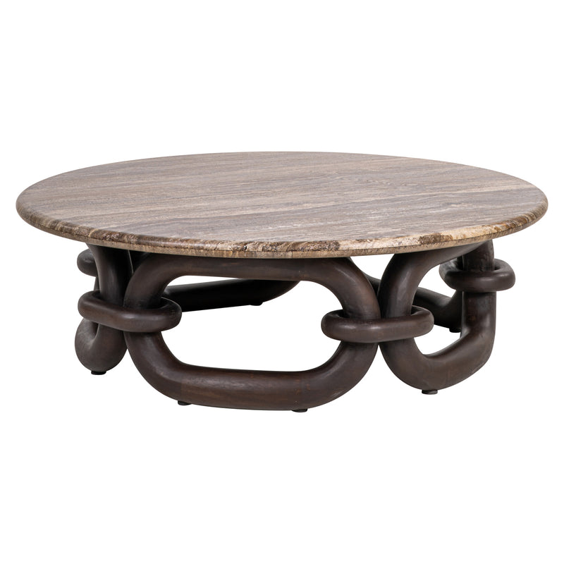 Runder Couchtisch Chainey ash brown aus Travertin & Mangoholz