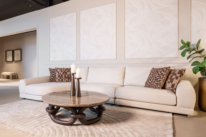 Runder Couchtisch Chainey ash brown aus Travertin & Mangoholz