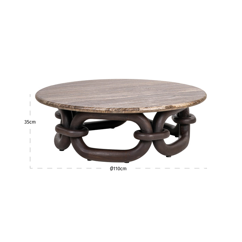 Runder Couchtisch Chainey ash brown aus Travertin & Mangoholz