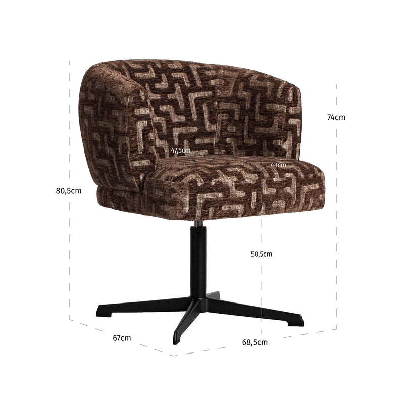 Esszimmerstuhl Dinan Brown Labyrinth – drehbar, Polyester-Bezug