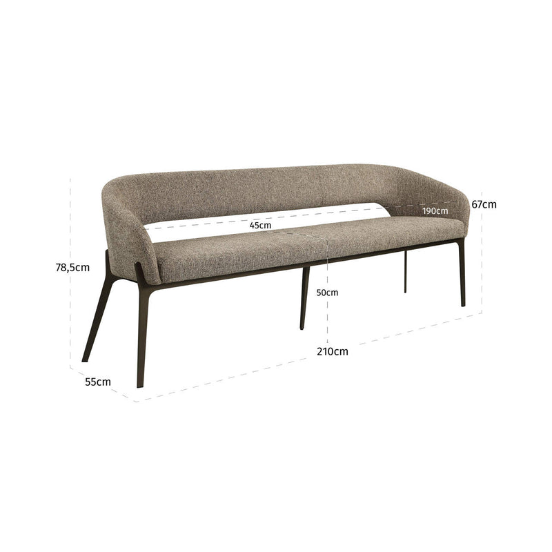 Sitzbank Kenzi brown tweed – Esszimmerbank mit Bronze-Gestell