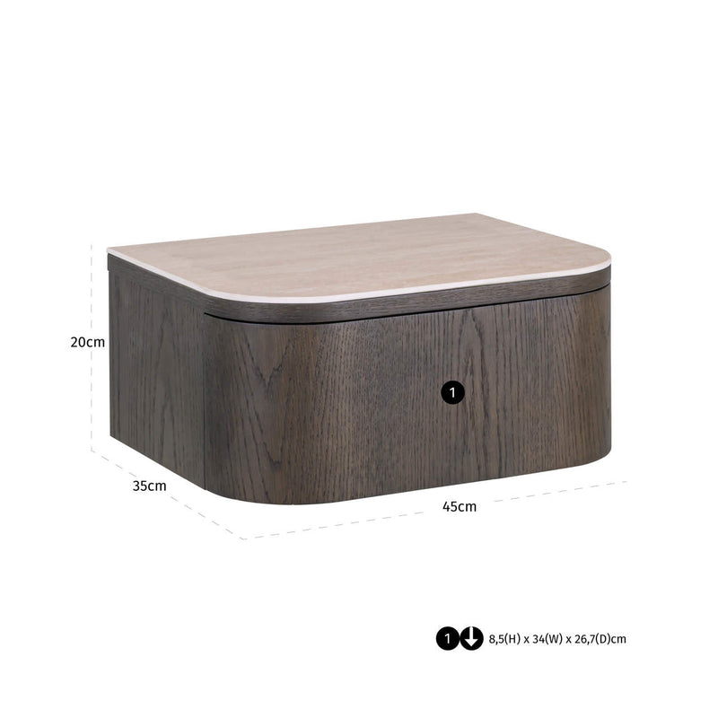 Nachttisch Nando wandmontiert mit Travertin-Optik – Richmond Interiors