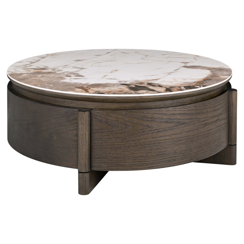 Couchtisch Langford Ø90 cm braun mit Keramikplatte & Schublade