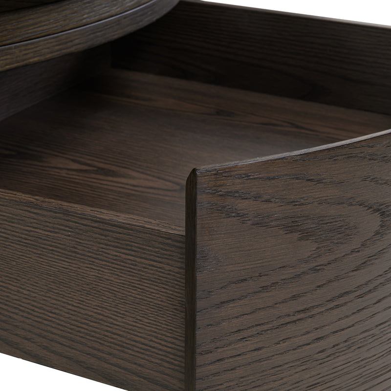 Couchtisch Langford Ø90 cm braun mit Keramikplatte & Schublade