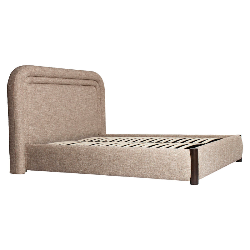 Bett Citadel Sand Tweed 160x200 cm mit massiven Eichenfüßen