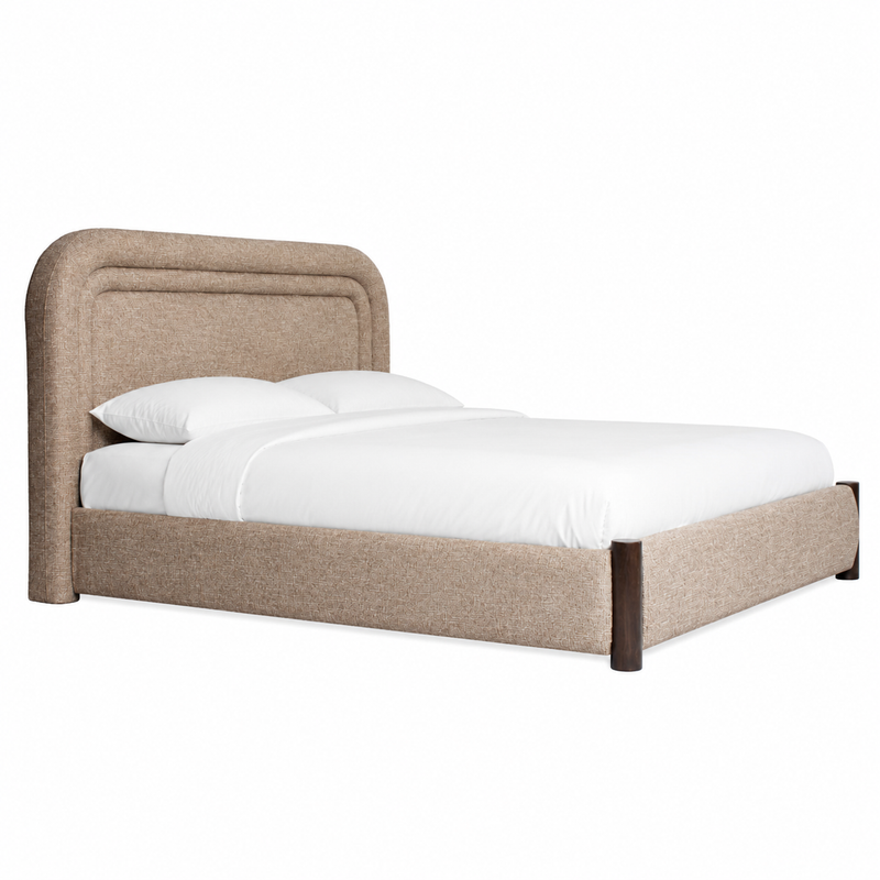 Bett Citadel Sand Tweed 160x200 cm mit massiven Eichenfüßen