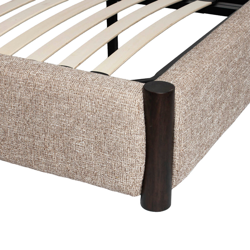 Bett Citadel Sand Tweed 160x200 cm mit massiven Eichenfüßen