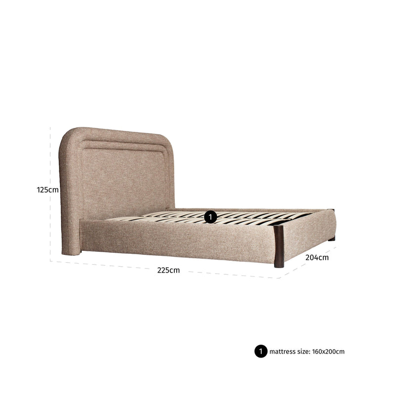 Bett Citadel Sand Tweed 160x200 cm mit massiven Eichenfüßen