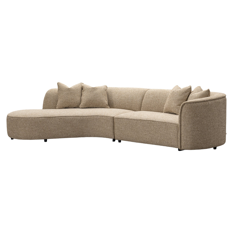 Sofa Romero mit Ottomane links, Sand Tweed, 307 cm, schwer entflammbar