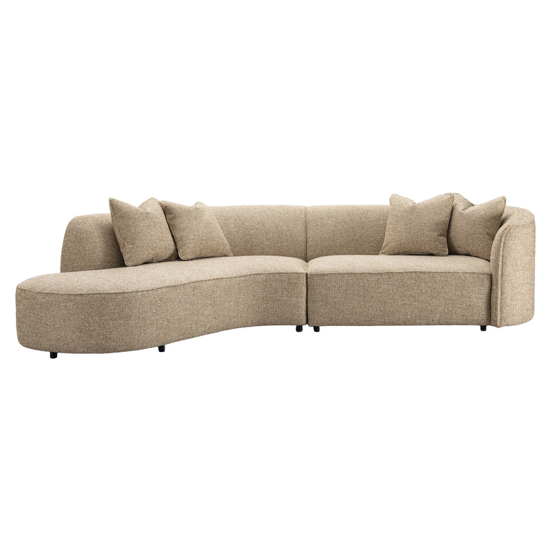 Sofa Romero mit Ottomane links, Sand Tweed, 307 cm, schwer entflammbar