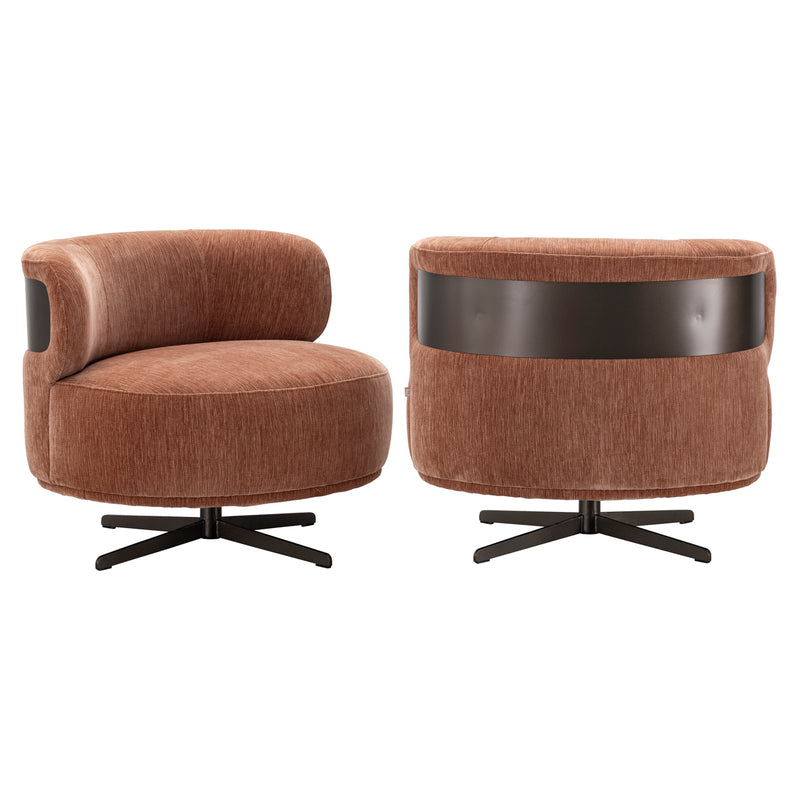 Lounge Stuhl Lauren mocha mousse mit Drehfuß & Metallakzent