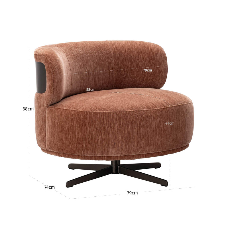 Lounge Stuhl Lauren mocha mousse mit Drehfuß & Metallakzent