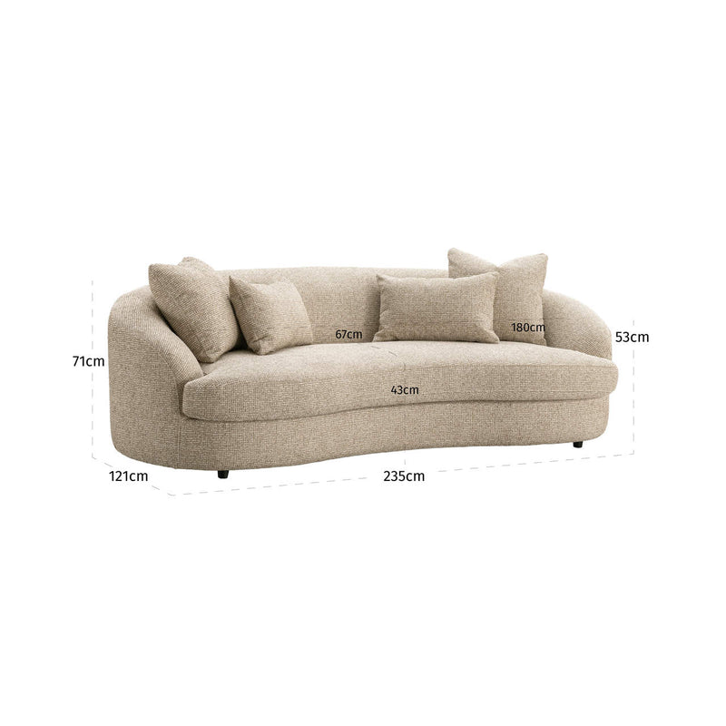 Sofa Morena Richmond Cream Blockweave, gerundetes Design, 235 cm breit