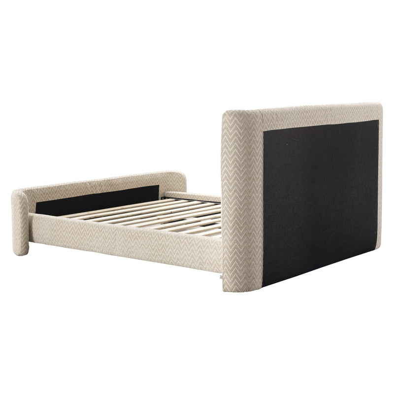 Polsterbett Divana 160x200 cm beige Chevron, rundes Kopfteil