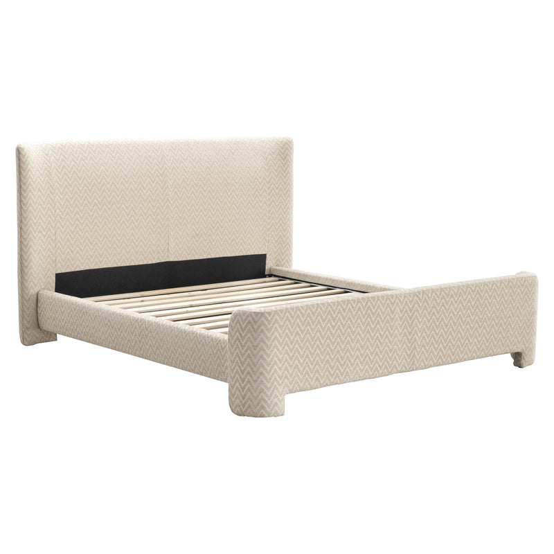 Polsterbett Divana 160x200 cm beige Chevron, rundes Kopfteil