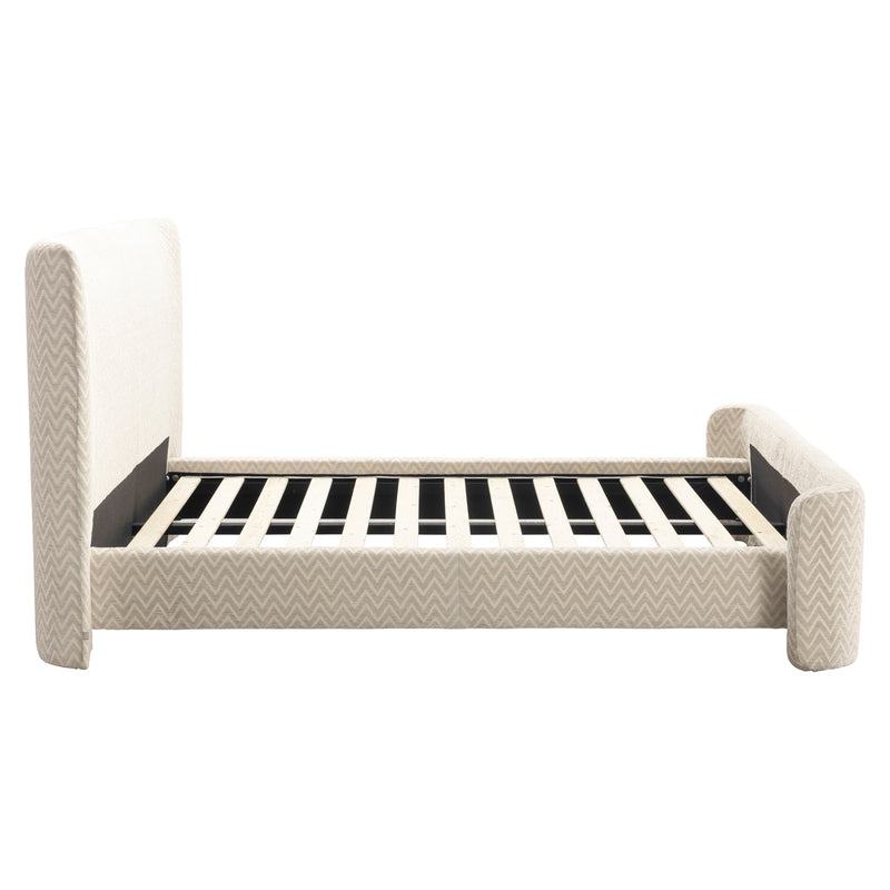 Polsterbett Divana 160x200 cm beige Chevron, rundes Kopfteil