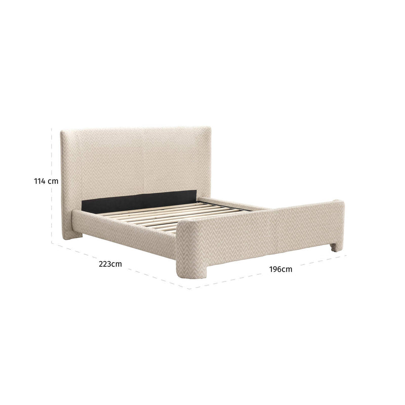 Polsterbett Divana 160x200 cm beige Chevron, rundes Kopfteil