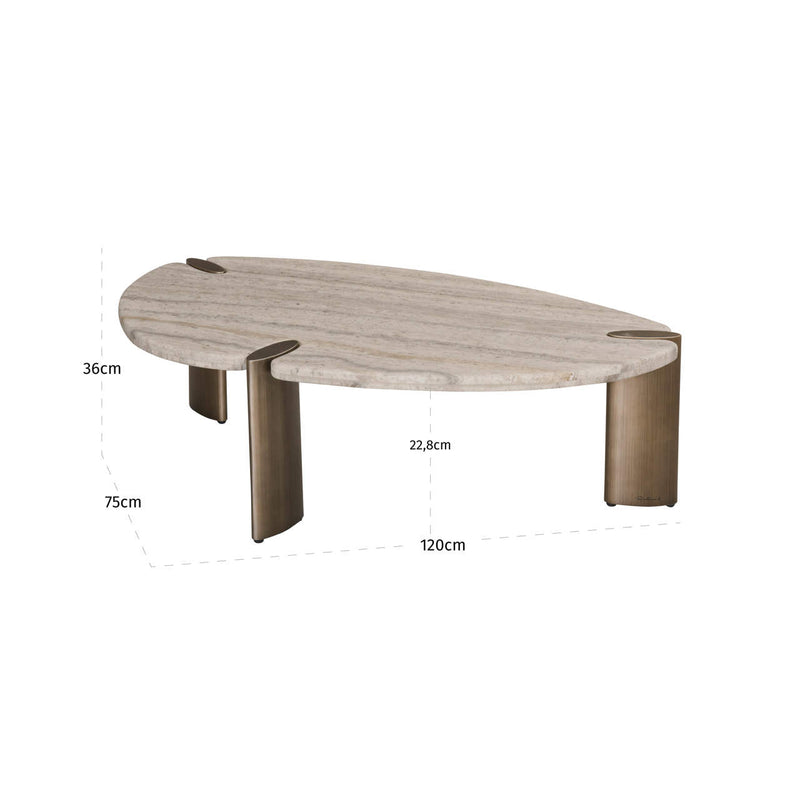 Couchtisch Arcadia grey mit Travertinplatte und Metallgestell