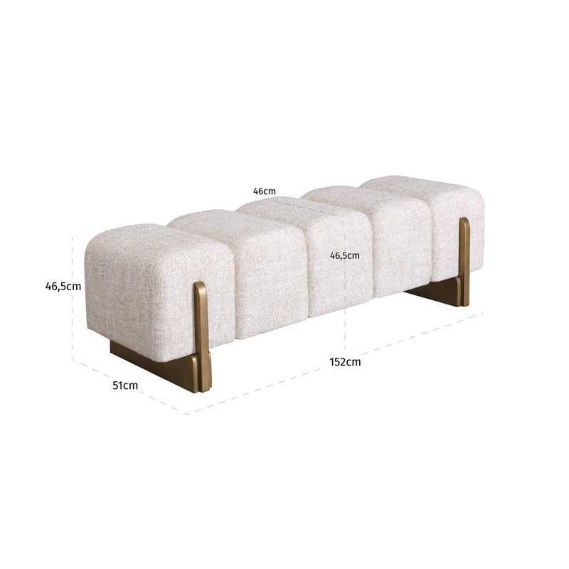 Bank Caleo Cream Tweed – gepolsterte Sitzbank, Bronze-Gold-Gestell