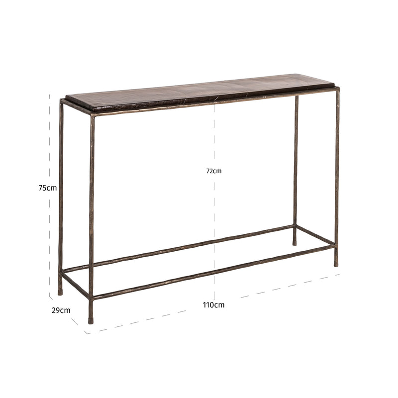 Konsole Villano Bronze – Wandkonsole aus Glas & Eisen, 110 cm