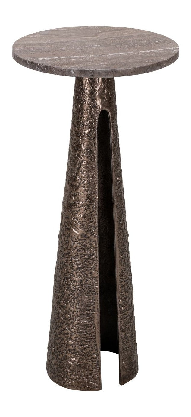 Beistelltisch Eldora rund, Bronze mit Travertin-Platte, Ø30 cm