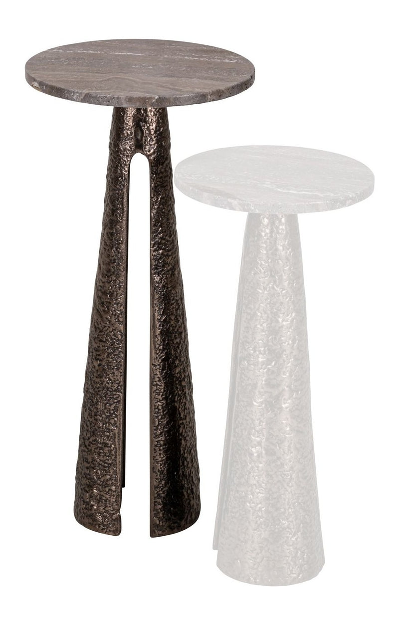 Beistelltisch Eldora rund, Bronze mit Travertin-Platte, Ø30 cm