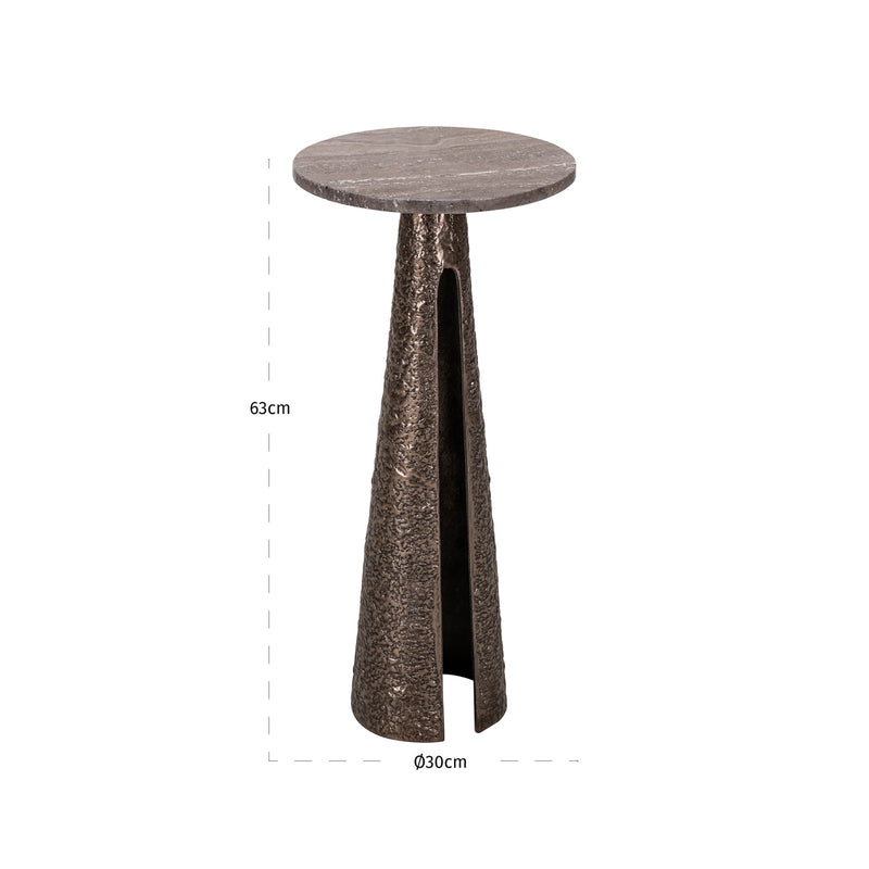 Beistelltisch Eldora rund, Bronze mit Travertin-Platte, Ø30 cm