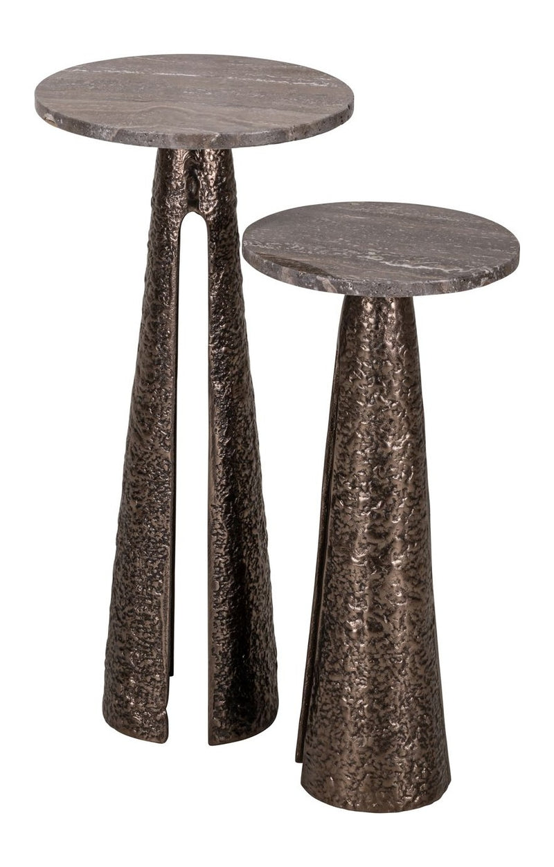Richmond Beistelltisch Eldora Bronze 25 cm Ø – Aluminium & Travertin