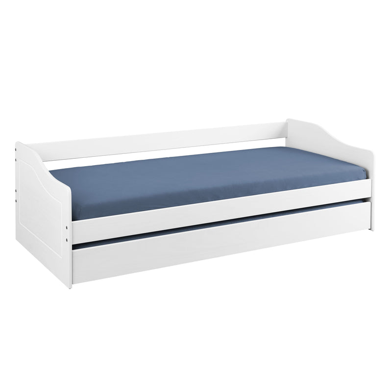 Funktionsbett Leonie 90x190 cm Massivholz Kiefer Weiß mit Ausziehbett