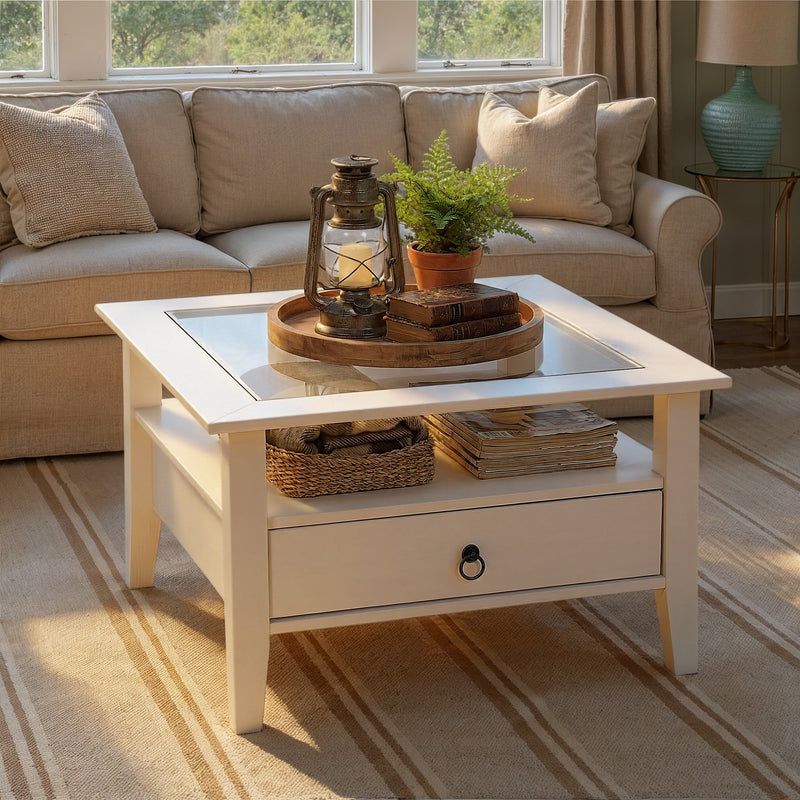 Couchtisch Provence 1 im Landhausstil aus Massivholz Kiefer, Weiß