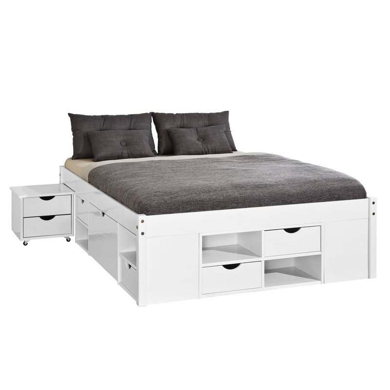 Funktionsbett TILL 180x200 Kiefer Massivholz Weiß mit Schubladen