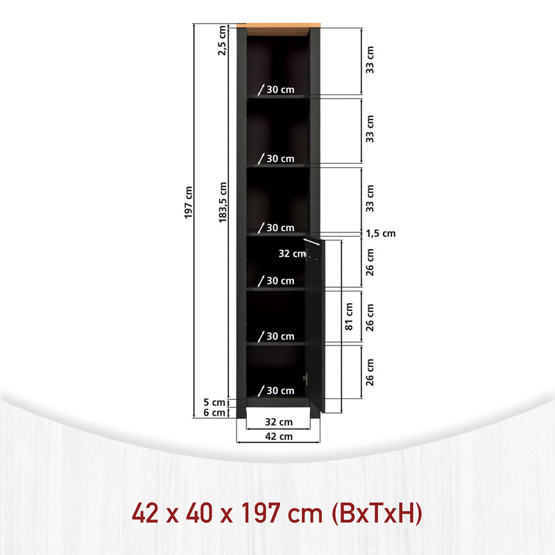 Badschrank Veneto Hochschrank Anthrazit mit Artisan-Eiche-Optik