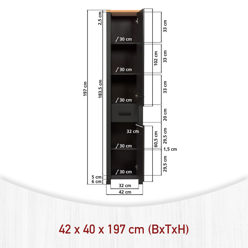 Badschrank Veneto Hochschrank in Anthrazit mit Softclose-Türen