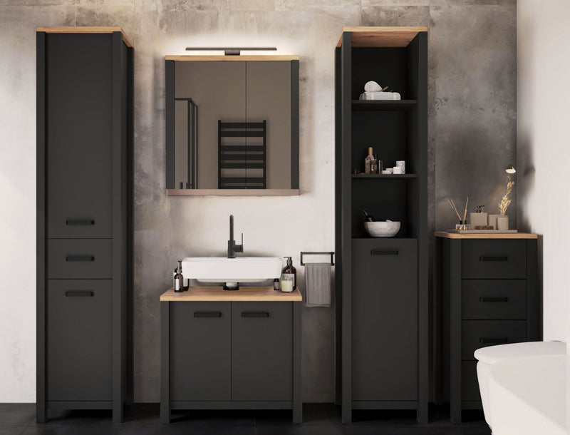 Badschrank Veneto Midischrank Anthrazit mit Artisan Eiche Optik