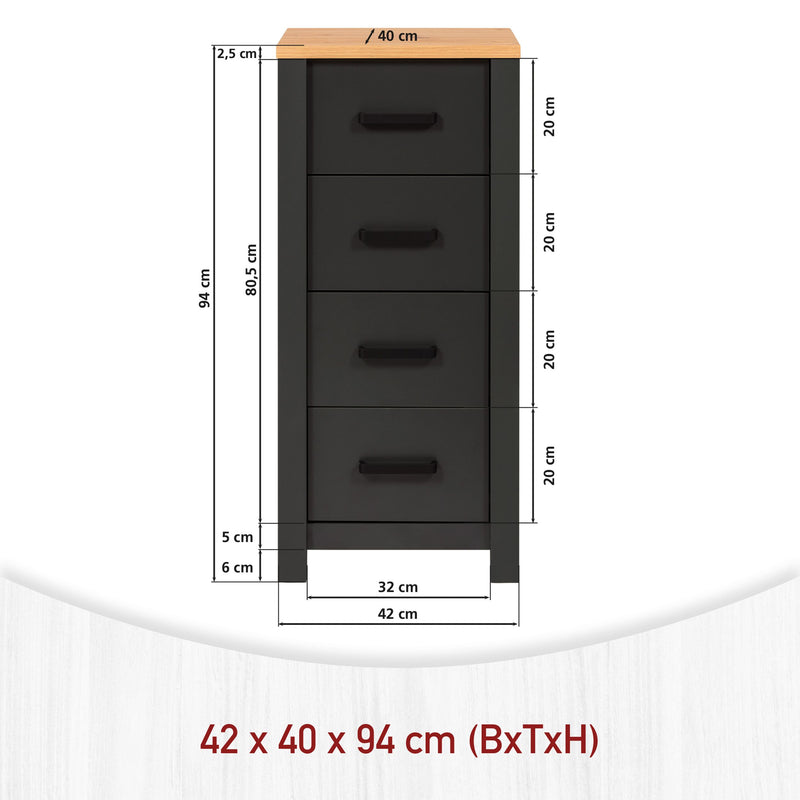 Badschrank Veneto Midischrank Anthrazit mit Artisan Eiche Optik