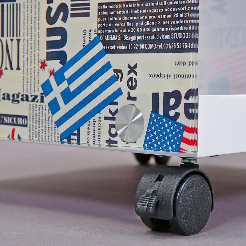 Beistelltisch FLAGCUBE mit Rollen, Cube-Design in Weiß-Bunt