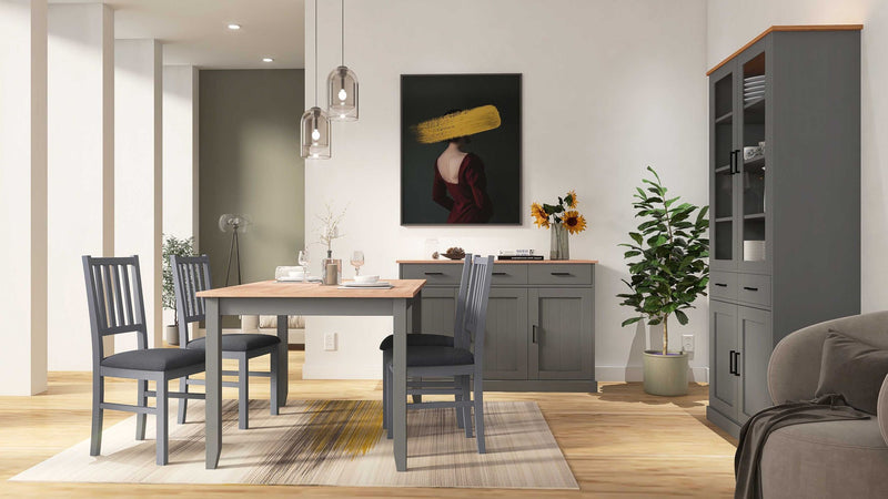 Vitrine Forenzo im Landhausstil aus Kiefer mit 4 Türen, Grau