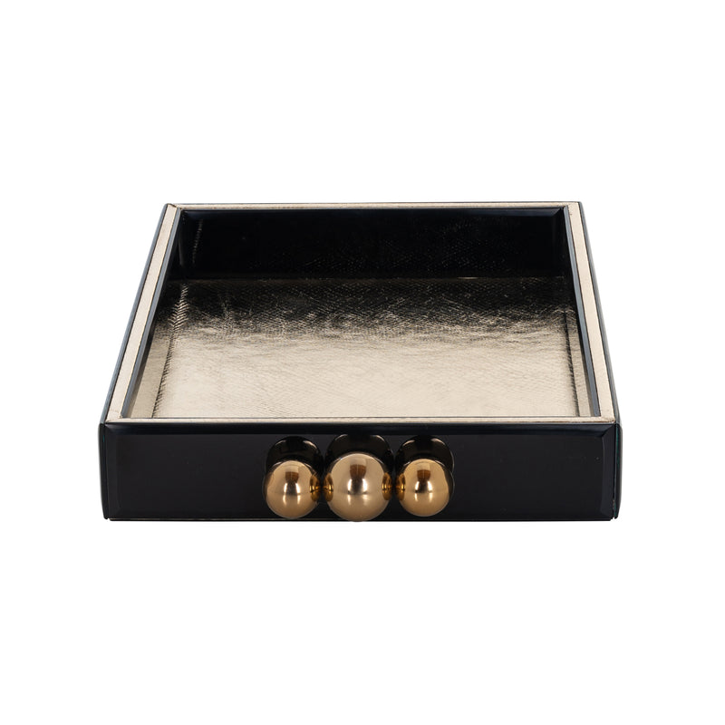 Tablett Liv black/gold – edles Deko-Tablett aus Eisen, MDF & Glas