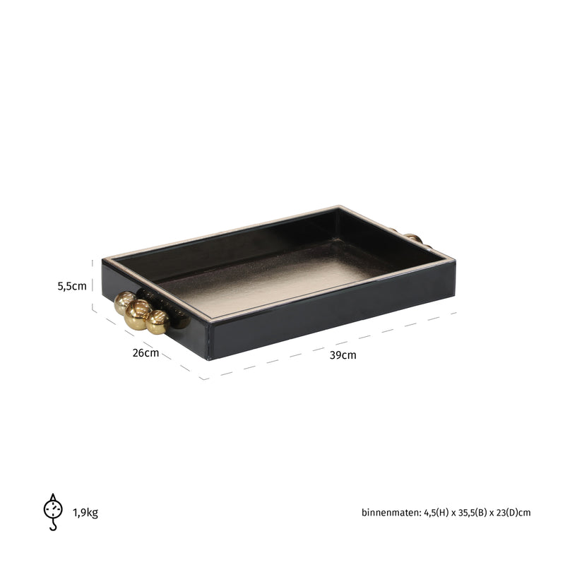 Tablett Liv black/gold – edles Deko-Tablett aus Eisen, MDF & Glas