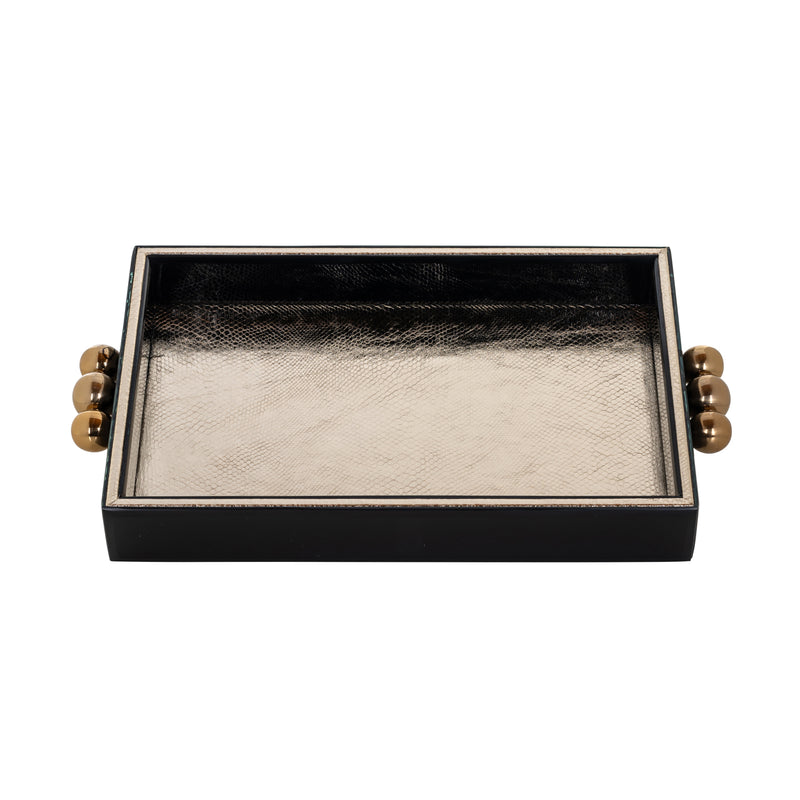 Tablett Liv black/gold – edles Deko-Tablett aus Eisen, MDF & Glas