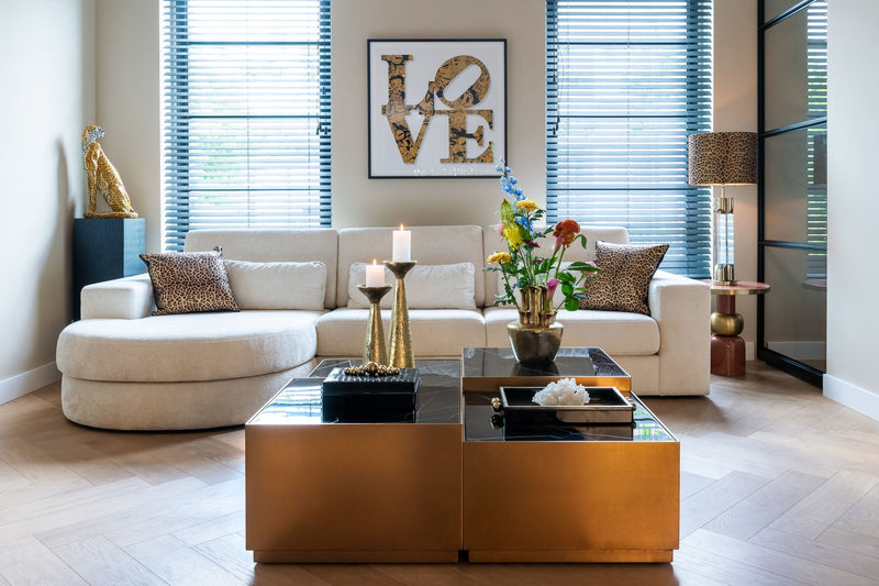 Tablett Liv black/gold – edles Deko-Tablett aus Eisen, MDF & Glas