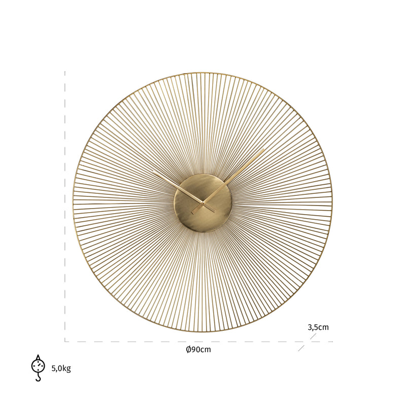 Wanduhr Audrey Gold, Ø 90 cm, ziffernloses Design aus Eisen